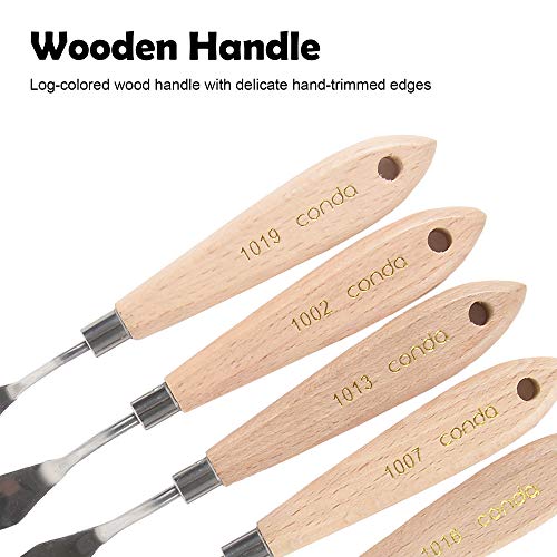 CONDA Artist Palette Knife Set - 5 Pieces Painting Knives for Acrylic, Flexible Stainless Steel Spatula Pallet knife for Mixing Color, Spreading, Applying Oil Paint on Canvases, Wood Handles - Image 4