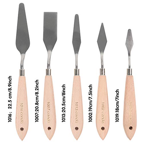 CONDA Artist Palette Knife Set - 5 Pieces Painting Knives for Acrylic, Flexible Stainless Steel Spatula Pallet knife for Mixing Color, Spreading, Applying Oil Paint on Canvases, Wood Handles - Image 2