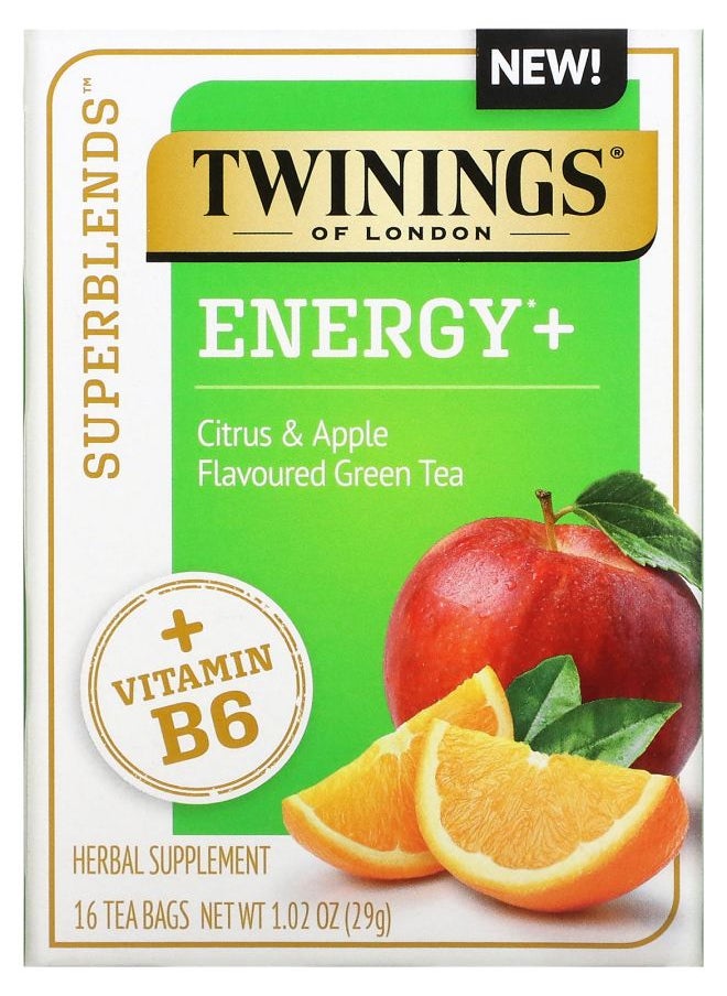 Twinings Energy+ Green Tea Citrus & Apple 16 Tea Bags 1.02 oz (29 g) 