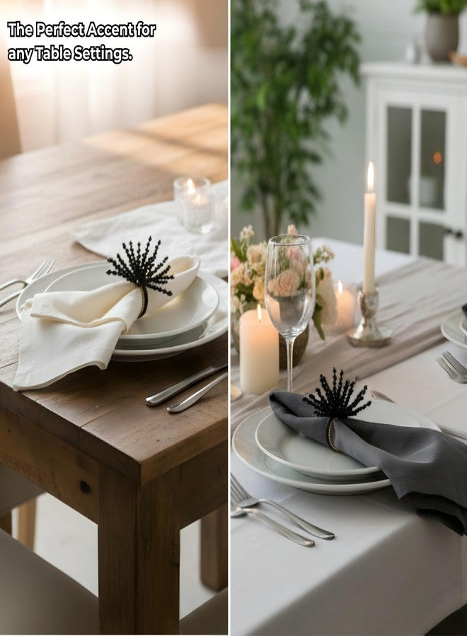 CLEENTABLE 12-Pcs Decorative Napkin Rings - Beaded Serviette Ring Napkin Holders for Summer Beach Wedding Ocean Coastal Nautical Holiday Party Home Table Décor (Black) - Image 5