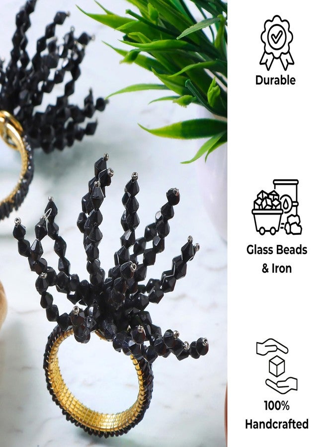 CLEENTABLE 12-Pcs Decorative Napkin Rings - Beaded Serviette Ring Napkin Holders for Summer Beach Wedding Ocean Coastal Nautical Holiday Party Home Table Décor (Black) - Image 3