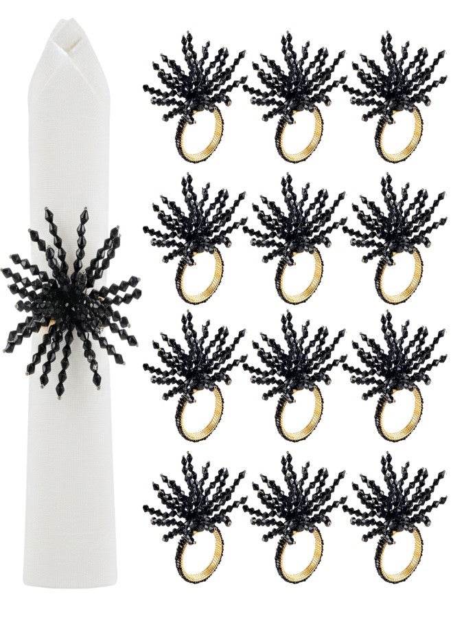 CLEENTABLE 12-Pcs Decorative Napkin Rings - Beaded Serviette Ring Napkin Holders for Summer Beach Wedding Ocean Coastal Nautical Holiday Party Home Table Décor (Black) - Image 1