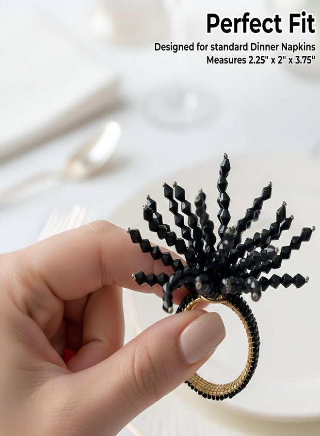 CLEENTABLE 12-Pcs Decorative Napkin Rings - Beaded Serviette Ring Napkin Holders for Summer Beach Wedding Ocean Coastal Nautical Holiday Party Home Table Décor (Black) - Image 4