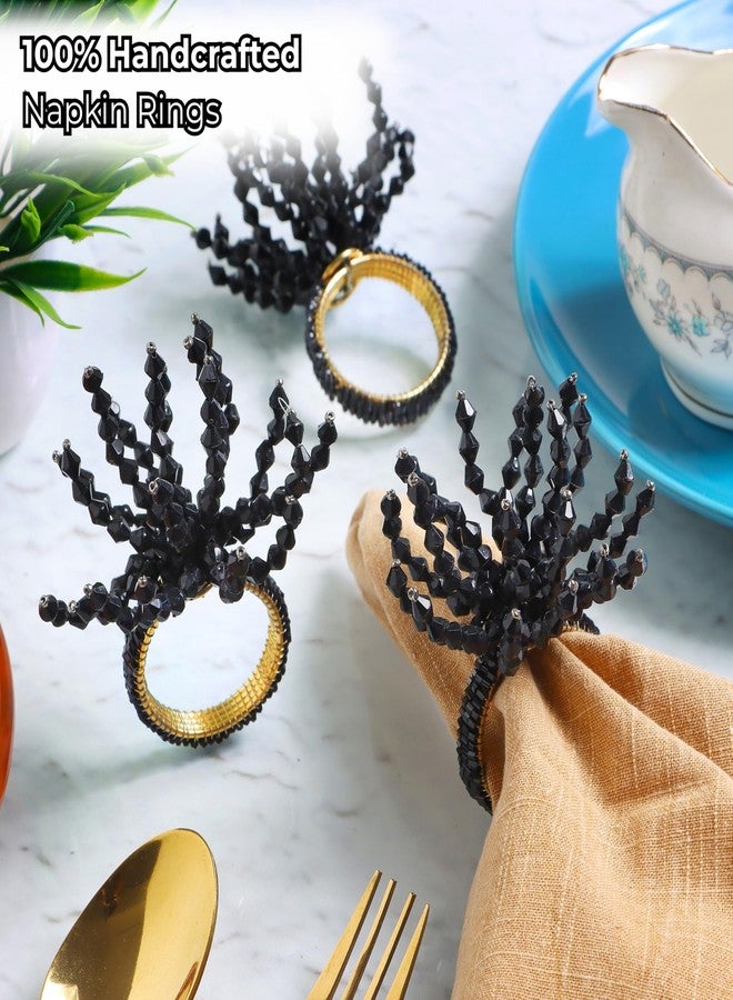 CLEENTABLE 12-Pcs Decorative Napkin Rings - Beaded Serviette Ring Napkin Holders for Summer Beach Wedding Ocean Coastal Nautical Holiday Party Home Table Décor (Black) - Image 2