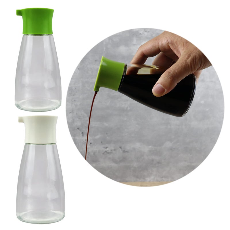 EIKS 2 Set Glass Cruet Bottles Dispenser for Olive Oil Vinegar Soy Sauce Suitable for Kitchen Cooking Barbecue Usage