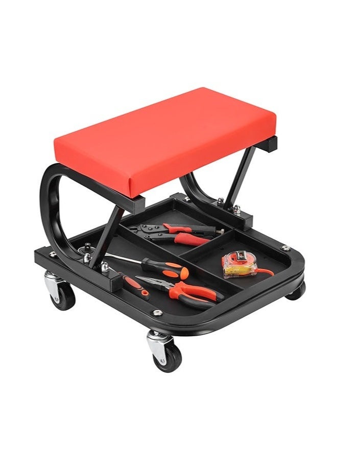 Bukela Rolling Garage Creeper Seat with Tool Tray -36.2x35.7x33.5cm- Workshop Rolling Chair with Padded Seat, Swivel Casters, 3-Division Tool Organizer -Ideal for Auto Repair, Detailing DIY Projects - Image 5