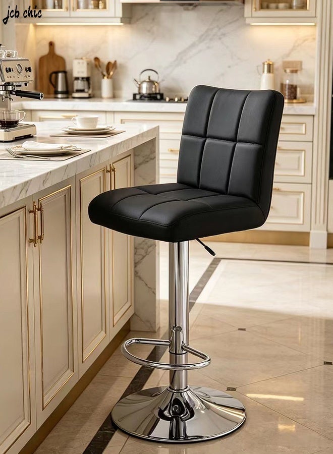 JCB CHIC Bar Stools, 360° Swivel Adjustable Height Bar Chair, Modern PU Leather Counter Stool with Chrome Base for Kitchen, Cafe, Bistro - Image 1