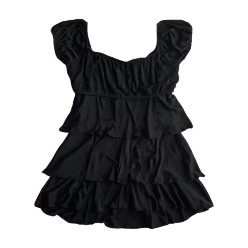 RICHTRUE Grunge Emo Goth Shirt Y2k Lace Bow Coquette Babydoll Tops Women Vintage Graphic Tees 2000s Summer Crop Tops (Black Doll,Medium) - Image 1