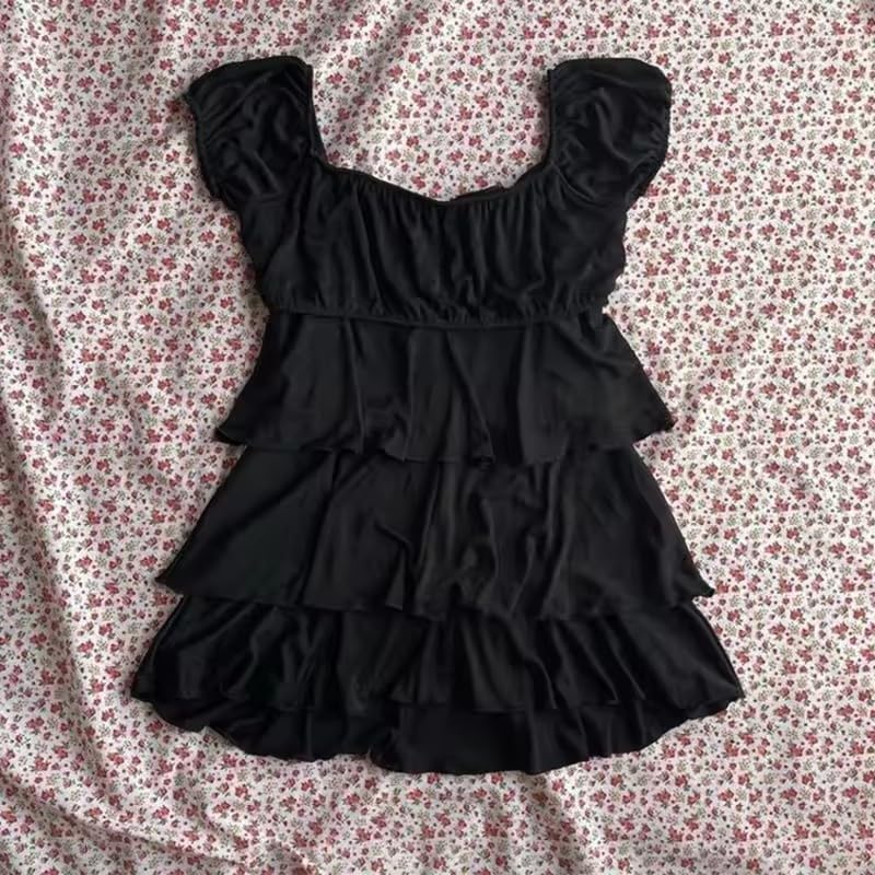RICHTRUE Grunge Emo Goth Shirt Y2k Lace Bow Coquette Babydoll Tops Women Vintage Graphic Tees 2000s Summer Crop Tops (Black Doll,Medium) - Image 4