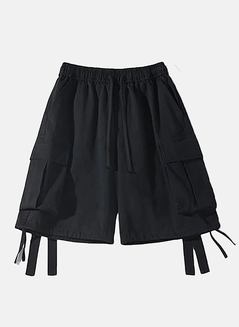 YUNIQEE Black Mid Rise Soild Relaxed Fit Shorts