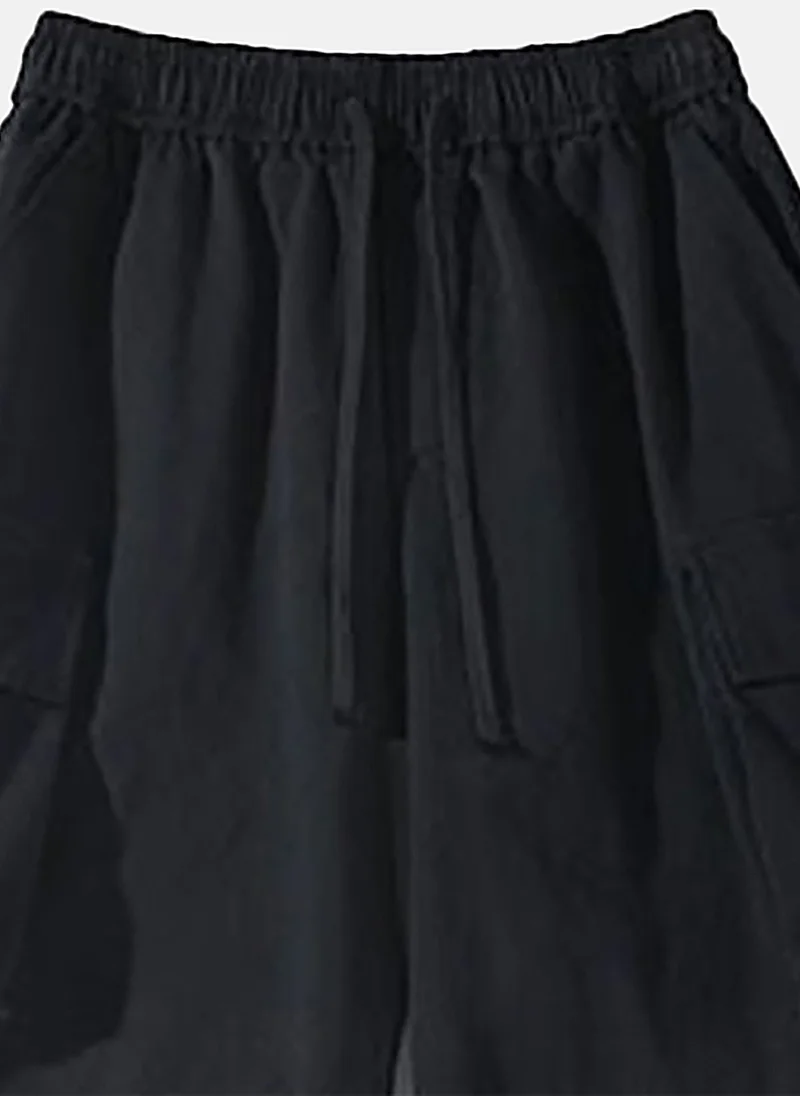 YUNIQEE Black Mid Rise Soild Relaxed Fit Shorts