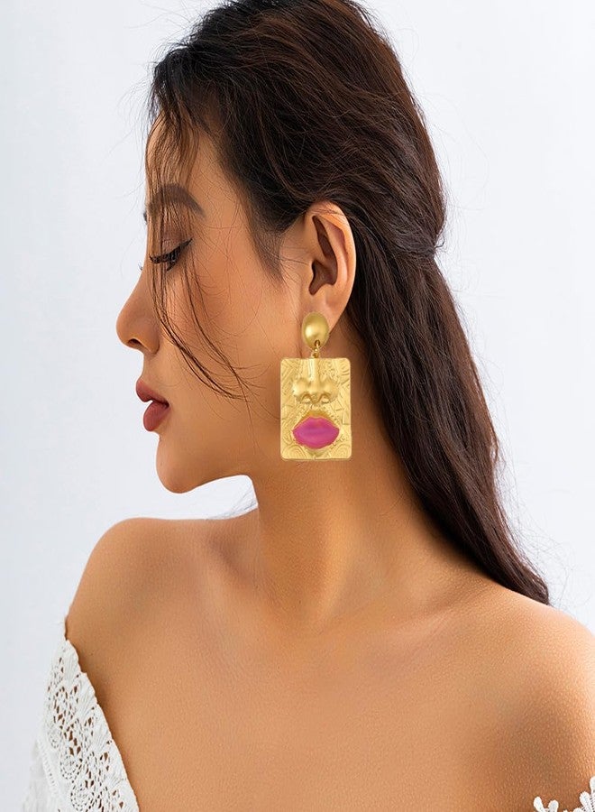 OIDIMS Fashion Ladies Face Earring for Women Unique Vintage Asymmetry Human Facial Features Dangle Drop Personalized Punk Style Abstract Bohemian Earrings Classic Gold-Tone Plated Jewelry for Mother Her - Image 2