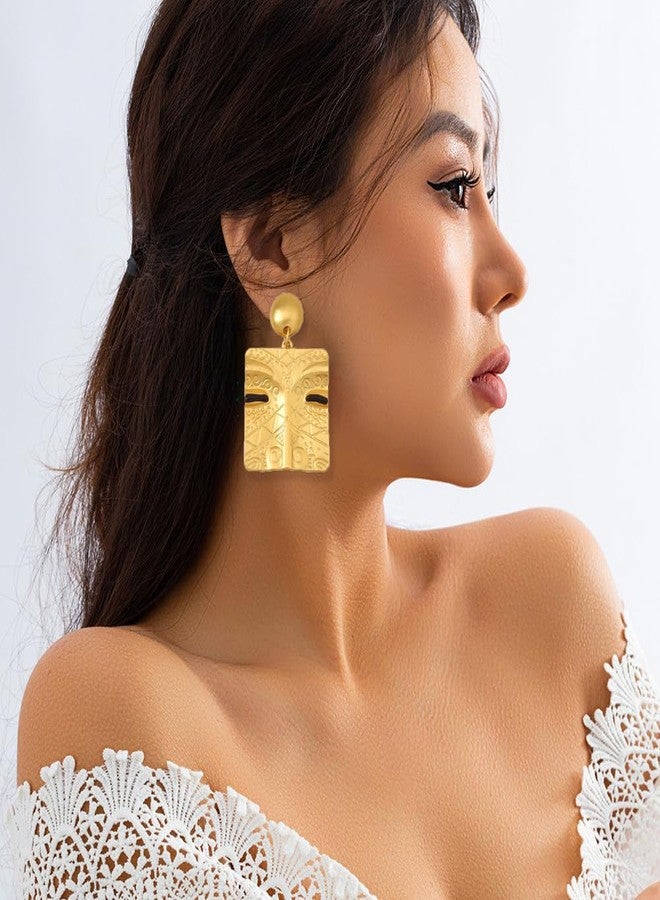 OIDIMS Fashion Ladies Face Earring for Women Unique Vintage Asymmetry Human Facial Features Dangle Drop Personalized Punk Style Abstract Bohemian Earrings Classic Gold-Tone Plated Jewelry for Mother Her - Image 3