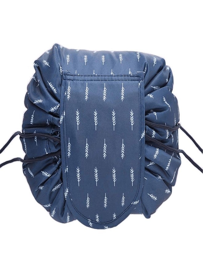 Estervig Portable Drawstring Makeup Bag, Large Capacity Lazy Cosmetic Pouch, Waterproof Travel Toiletry Organizer, Foldable Vanity Bag for Women, Multifunction Makeup Storage Pouch (Nevy Blue) - Image 1