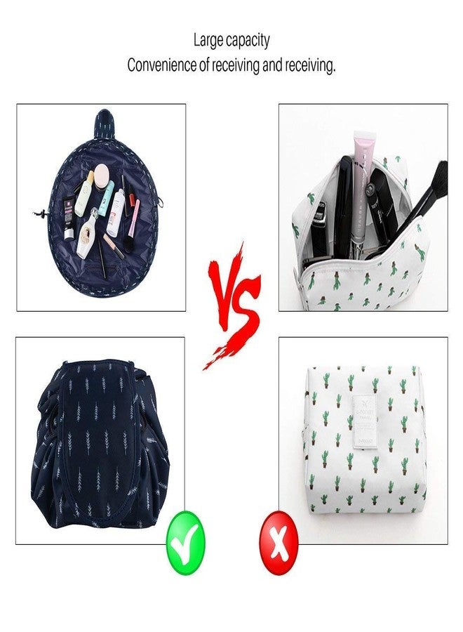 Estervig Portable Drawstring Makeup Bag, Large Capacity Lazy Cosmetic Pouch, Waterproof Travel Toiletry Organizer, Foldable Vanity Bag for Women, Multifunction Makeup Storage Pouch (Nevy Blue) - Image 5