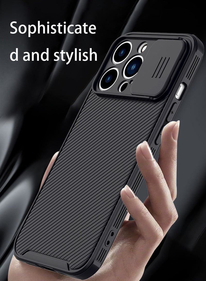 غطاء آيفون 15 برو ماكس مع منزلق عدسة، حماية العدسة، متوافق مع MagSafe، حماية من السقوط، غطاء كامل الجانب، غطاء آيفون 15 برو ماكس أسود - Image 3