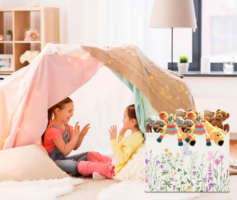 CLOCOR Rectangular Storage Basket Empty,Gift Basket,Waterproof Storage Bin with Handles,Room Decor(Flower) - Image 3