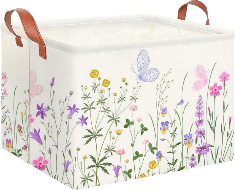 CLOCOR Rectangular Storage Basket Empty,Gift Basket,Waterproof Storage Bin with Handles,Room Decor(Flower) - Image 1