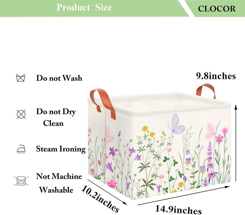 CLOCOR Rectangular Storage Basket Empty,Gift Basket,Waterproof Storage Bin with Handles,Room Decor(Flower) - Image 2