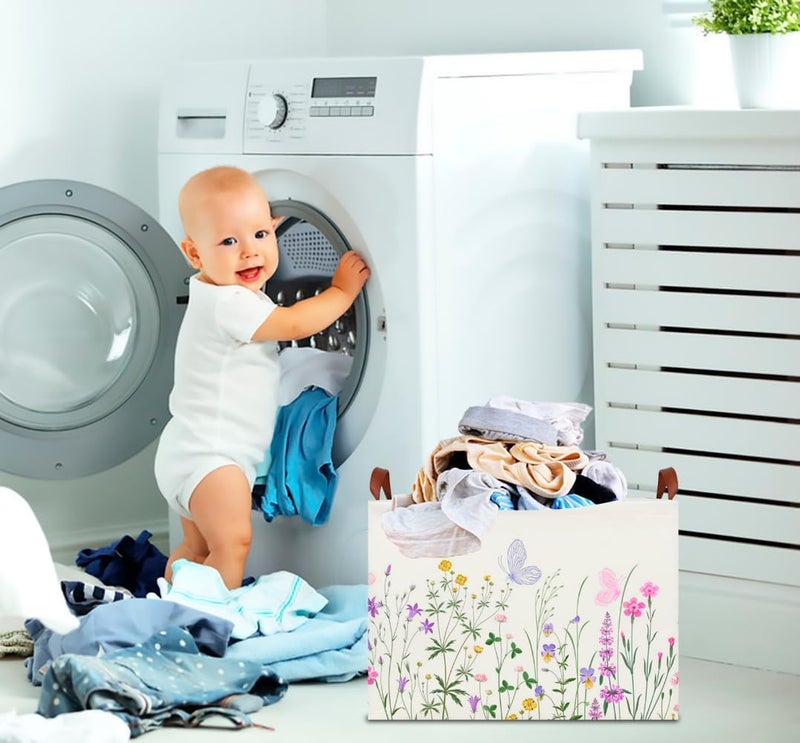 CLOCOR Rectangular Storage Basket Empty,Gift Basket,Waterproof Storage Bin with Handles,Room Decor(Flower) - Image 5