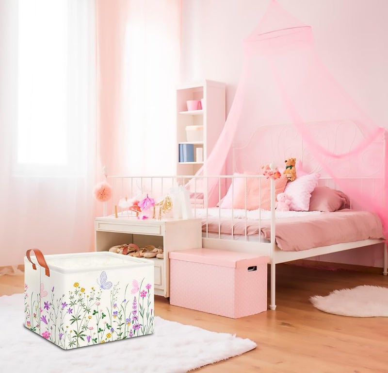 CLOCOR Rectangular Storage Basket Empty,Gift Basket,Waterproof Storage Bin with Handles,Room Decor(Flower) - Image 4