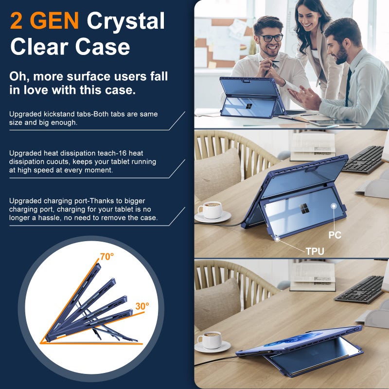 INFILAND Case, Crystal Clear Multi-Angle Shockproof for Microsoft Surface Pro 9/10, Compatible with Surface Pro Signature Keyboard & Slim Pen 2, Blue - Image 4