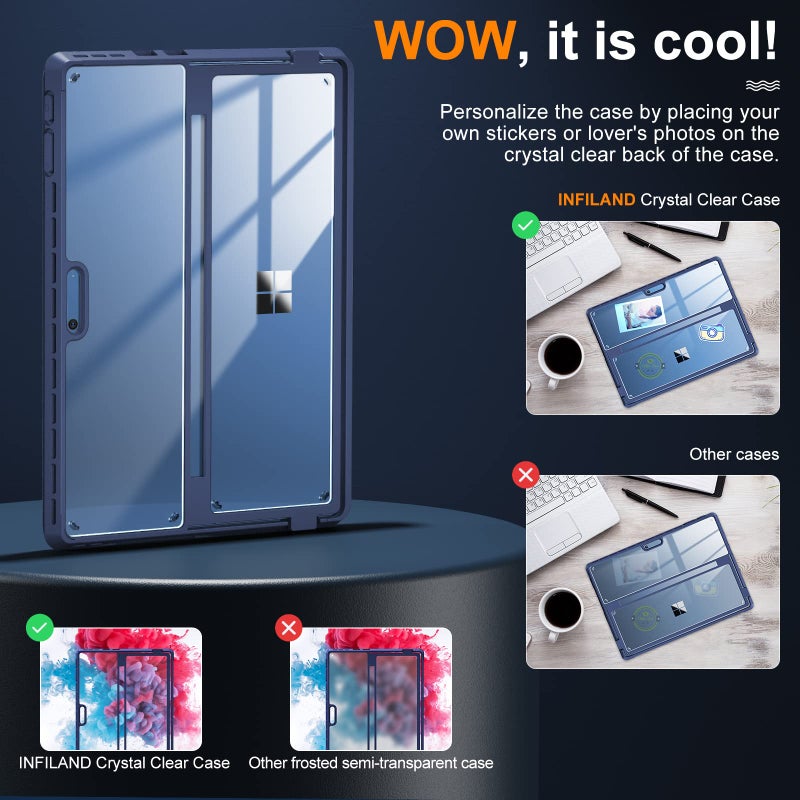 INFILAND Case, Crystal Clear Multi-Angle Shockproof for Microsoft Surface Pro 9/10, Compatible with Surface Pro Signature Keyboard & Slim Pen 2, Blue - Image 5