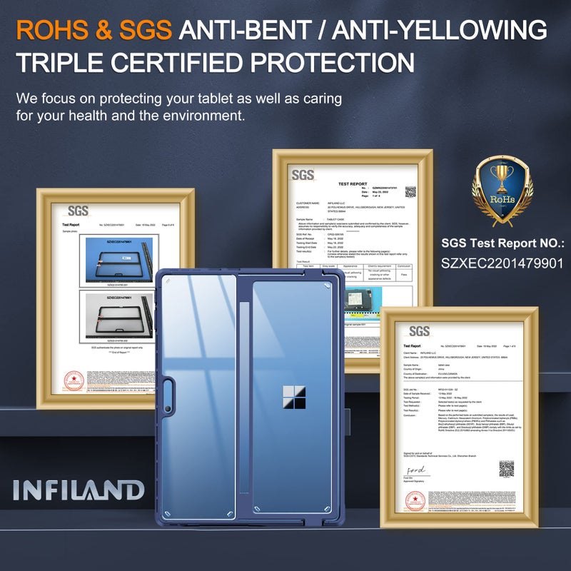 INFILAND Case, Crystal Clear Multi-Angle Shockproof for Microsoft Surface Pro 9/10, Compatible with Surface Pro Signature Keyboard & Slim Pen 2, Blue - Image 2