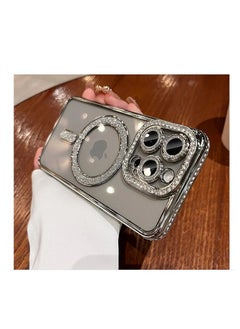 For iPhone 15 Pro  max Diamond Gradient Plated MagSafe TPU Phone Case(Silver)