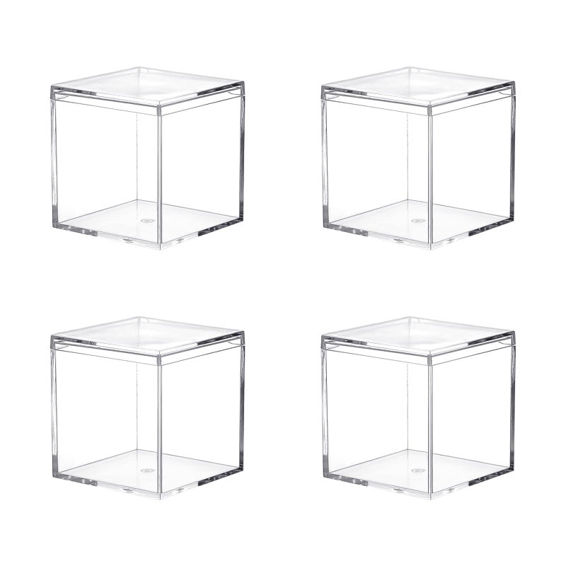 Dayaanee Acrylic Box with Lid 4 Pack Small Square Acrylic Container 22x22x22Inch55X55X55mm Plastic Square Cube Containers with Lid Storage Box for Candy Pill and Tiny Jewelry