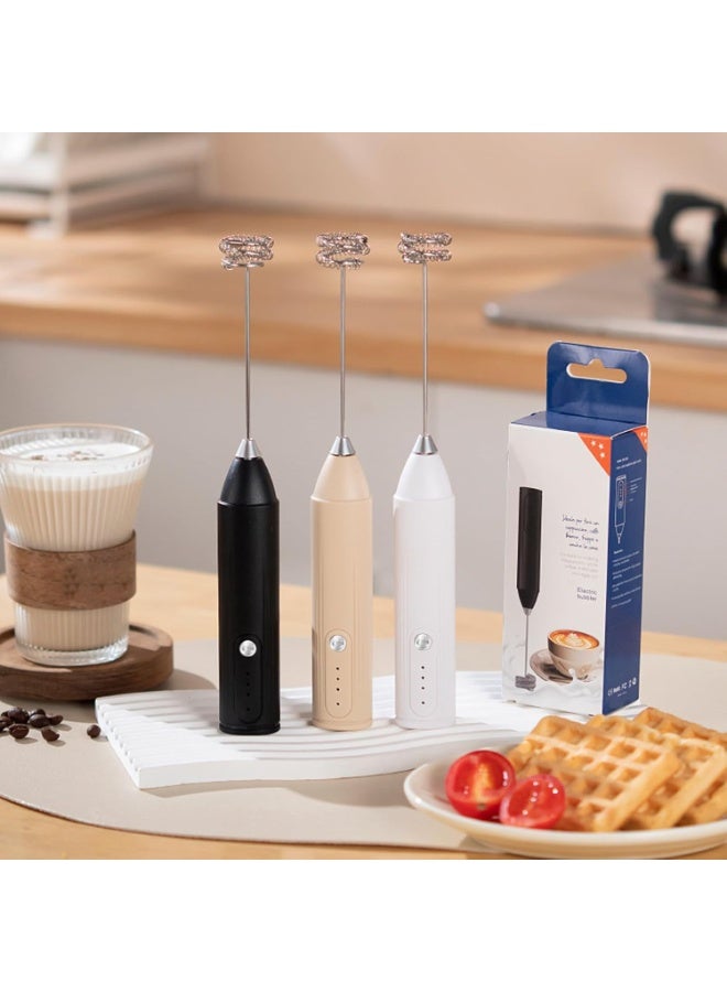 خافق حليب كهربائي للقهوة – صانع رغوة يدوي بمضرب من الفولاذ المقاوم للصدأ، قابل للشحن عبر USB، بثلاث سرعات، مناسب للاتيه والكابتشينو والشوكولاتة الساخنة (أسود / أبيض) - Image 2