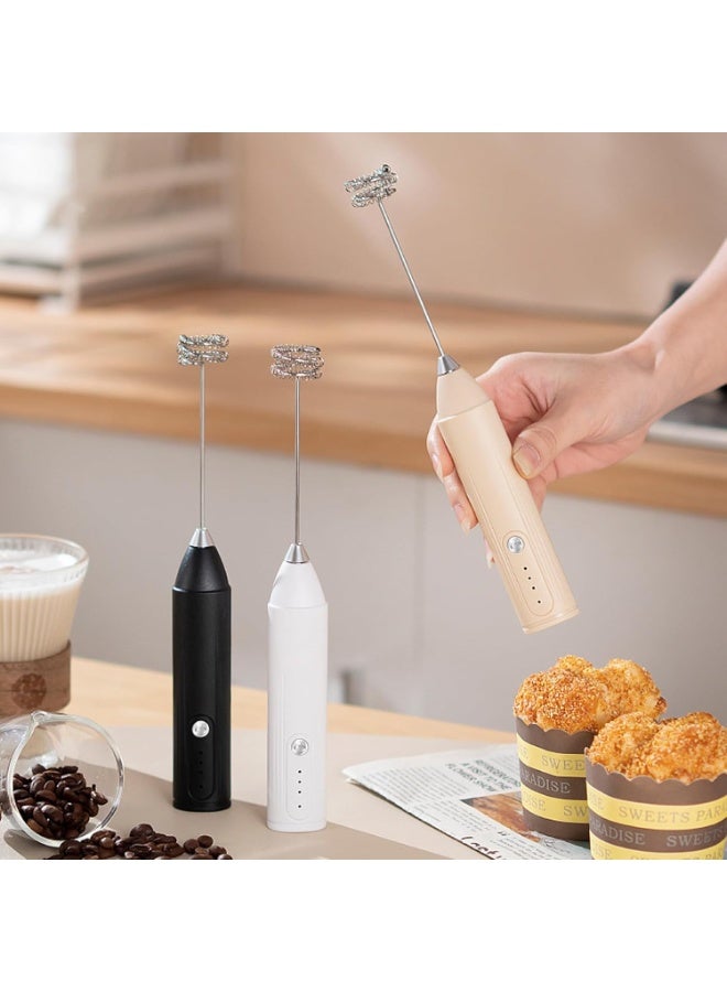 خافق حليب كهربائي للقهوة – صانع رغوة يدوي بمضرب من الفولاذ المقاوم للصدأ، قابل للشحن عبر USB، بثلاث سرعات، مناسب للاتيه والكابتشينو والشوكولاتة الساخنة (أسود / أبيض) - Image 4