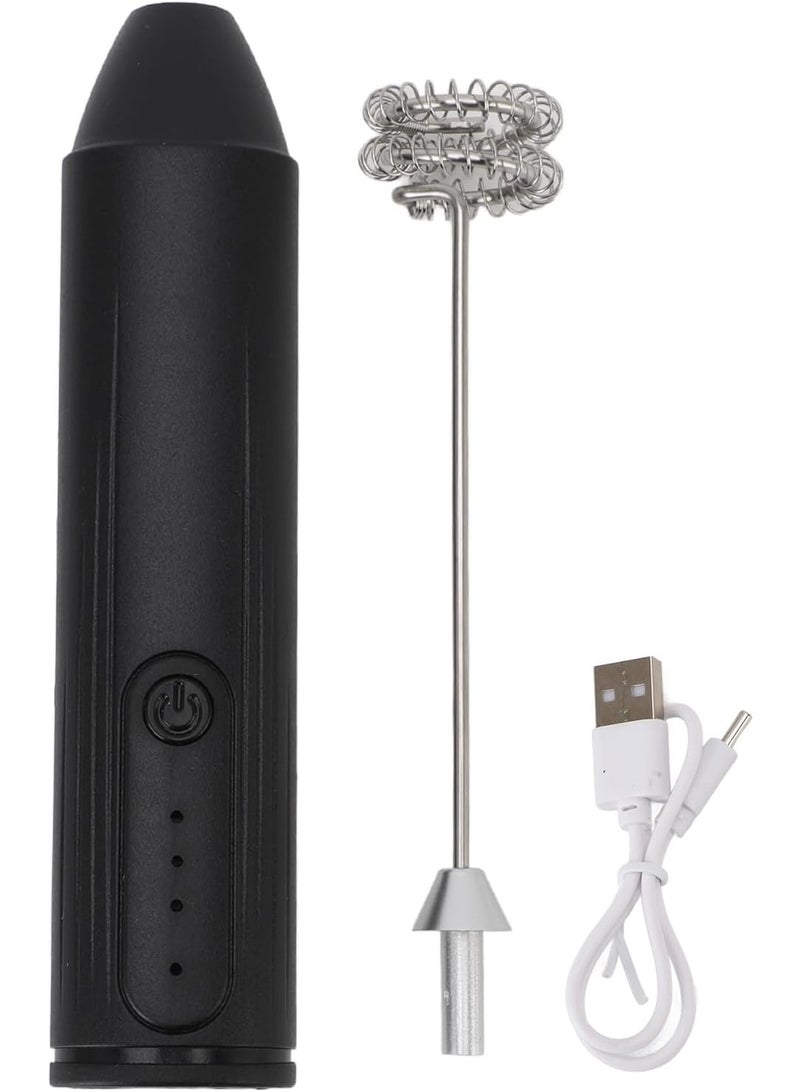 خافق حليب كهربائي للقهوة – صانع رغوة يدوي بمضرب من الفولاذ المقاوم للصدأ، قابل للشحن عبر USB، بثلاث سرعات، مناسب للاتيه والكابتشينو والشوكولاتة الساخنة (أسود / أبيض) - Image 1