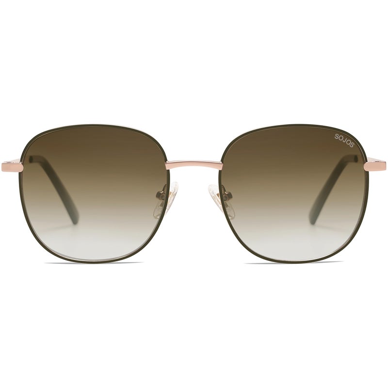 SOJOS Classic Trendy Square Sunglasses for Women Men Cute Big Frame Gold Shades SJ1137, Dark Green/Gradient Brown - Image 1