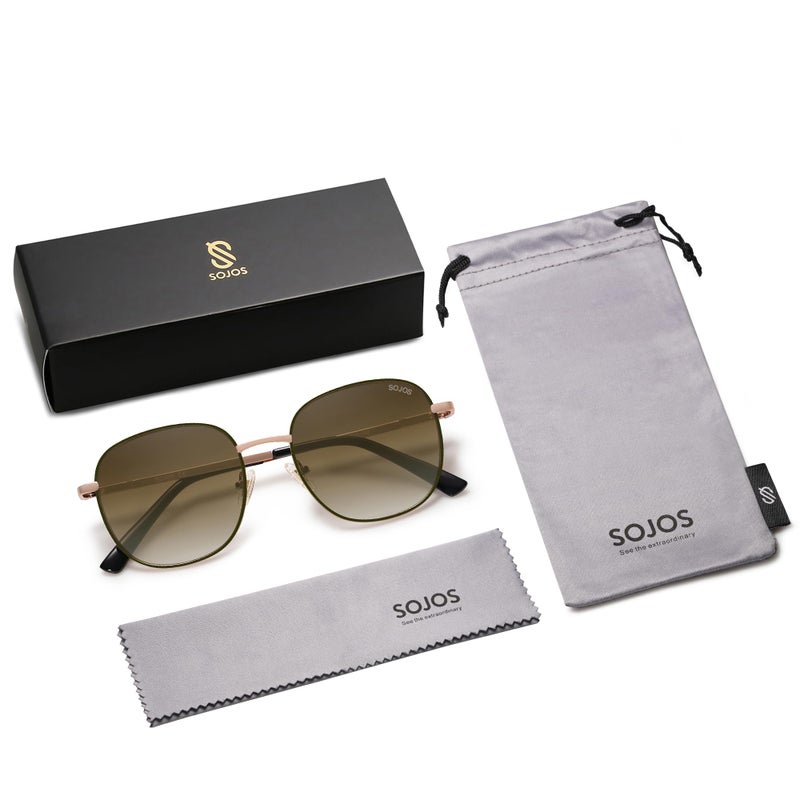 SOJOS Classic Trendy Square Sunglasses for Women Men Cute Big Frame Gold Shades SJ1137, Dark Green/Gradient Brown - Image 5