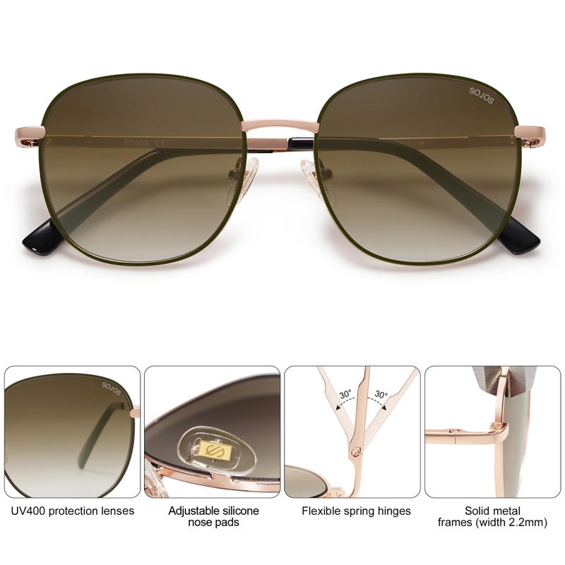 SOJOS Classic Trendy Square Sunglasses for Women Men Cute Big Frame Gold Shades SJ1137, Dark Green/Gradient Brown - Image 3