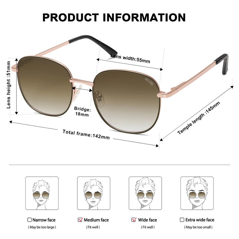 SOJOS Classic Trendy Square Sunglasses for Women Men Cute Big Frame Gold Shades SJ1137, Dark Green/Gradient Brown - Image 4