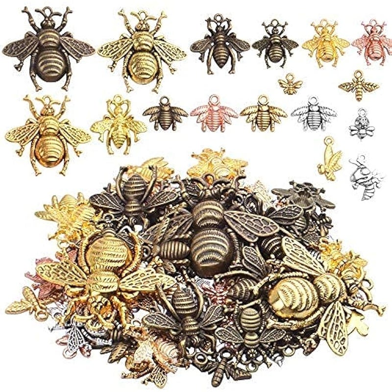 Jdesun 100g Alloy Bee Charm Mixed Honey Bee Pendant Charms Vintage Insect Jewelry Findings for DIY Necklace Bracelet Crafts,40-80pcs - Image 1