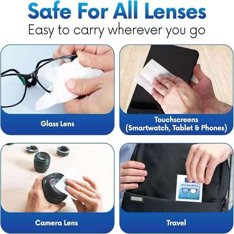 HIHIDAY Anti-Fog Wipes Glasses (200-pack), Pre-Moistened, Quick-Dry & Scratch-Free Laptop Screens, Optical Lens, Goggles, Smart Phone Screens and Watch Screens Individually Wrapped Travel (200PCS) - Image 5