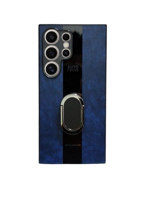 Compatibility Case Hard Tough Leather Magnetic Back Shockproof Drop Protection Kickstand Cover with Stand and Ring for Samsung S24 Ultra (Blue)