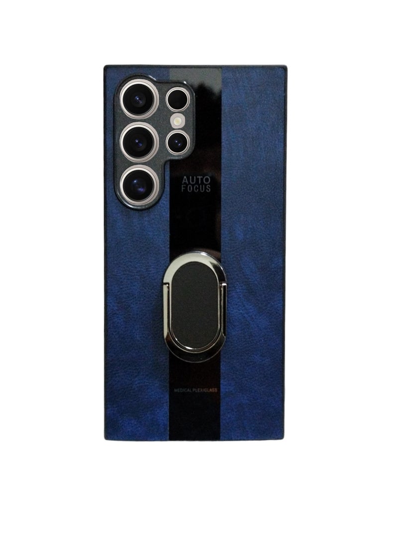 Generic - Compatibility Case Hard Tough Leather Magnetic Back Shockproof Drop Protection Kickstand Cover with Stand and Ring for Samsung S24 Ultra (Blue) - Image 1