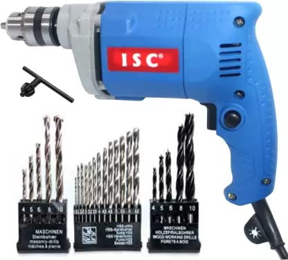 ISC ISC 10mm Attractive Powerful Heavy Duty Electric Drill Machine 10 mm Drill Machine with 23Pc Drill Bit Set Wood, Metal, Concrete Bits - Image 1