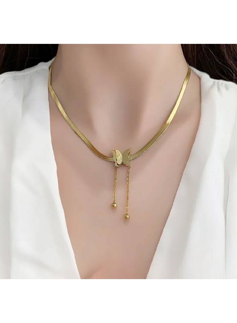 MANIKAN Gold Plated Butterfly Necklace with Dangling Ball Charms - Image 3