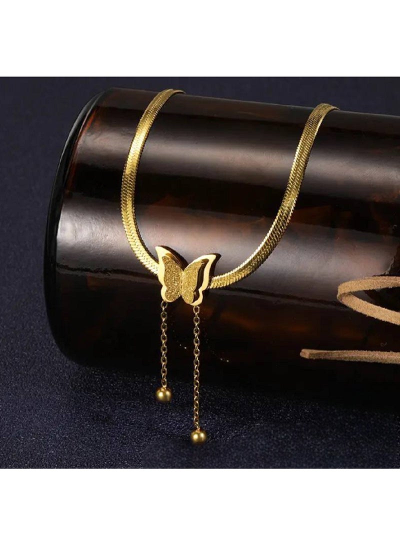 MANIKAN Gold Plated Butterfly Necklace with Dangling Ball Charms - Image 2
