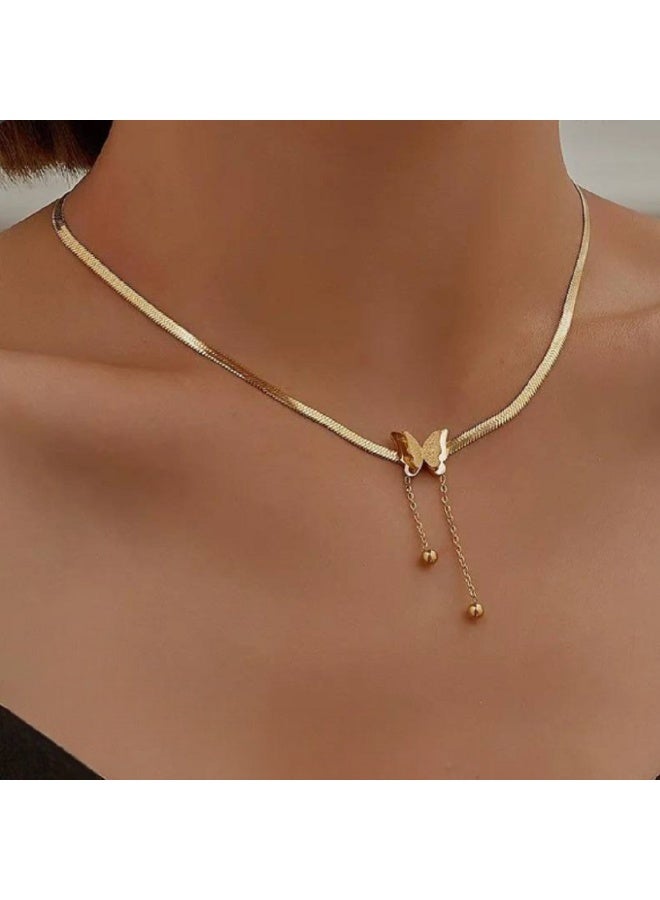 MANIKAN Gold Plated Butterfly Necklace with Dangling Ball Charms - Image 5