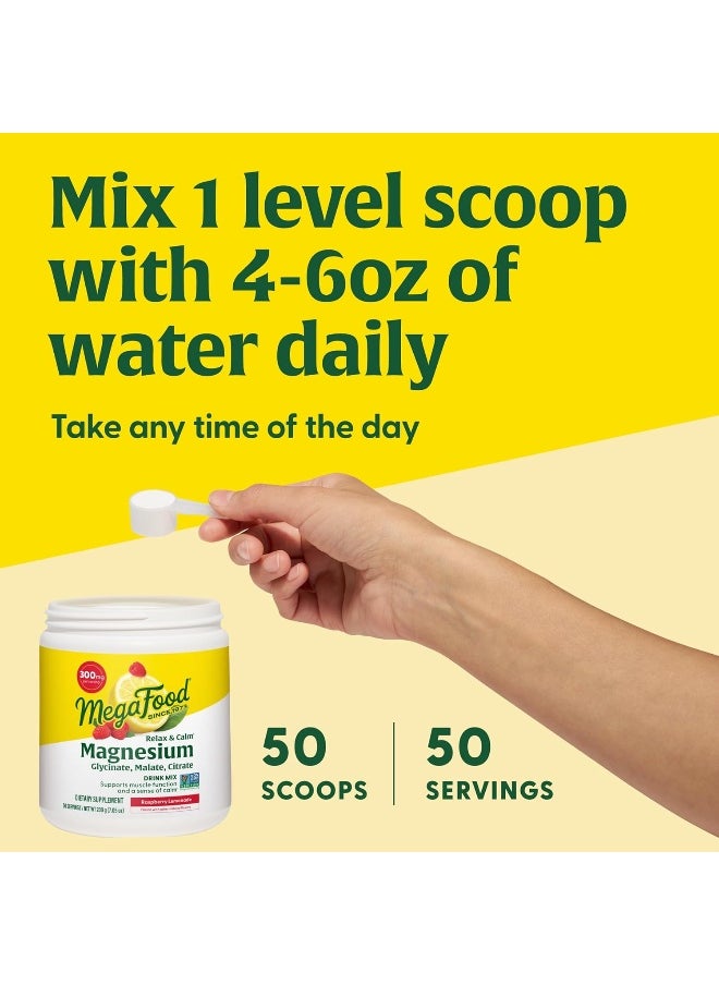 MegaFood - Relax And Calm Magnesium Highly Absorbable Glycinate, Citrate And Malate Powder Raspberry Lemonade Flavor 200 Gram 50 Servings - Image 1