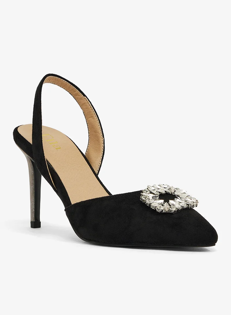 Ella Limited Edition Slingback, crystal brooch, suede heel