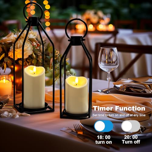 Homemory Modern Farmhouse Lantern Decor with Waterproof Flameless Candle Remote Timer 2PCS Black Metal Candle Lantern Decorative for Outdoor Indoor Home Living Room Patio Porch Table - Image 3