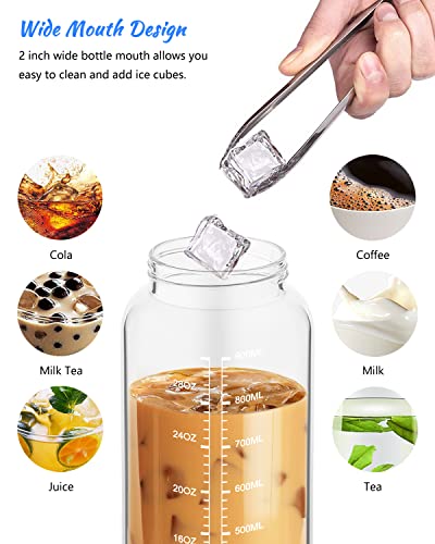Nefeeko 32 oz Glass Water Bottles with Straw, Motivational Glass Water Bottle with Time Marker, 1 Liter BPA FREE Leakproof Reusable Glass Water Bottle with Silicone Sleeve, Bamboo Lid, Spout Lid - Image 3