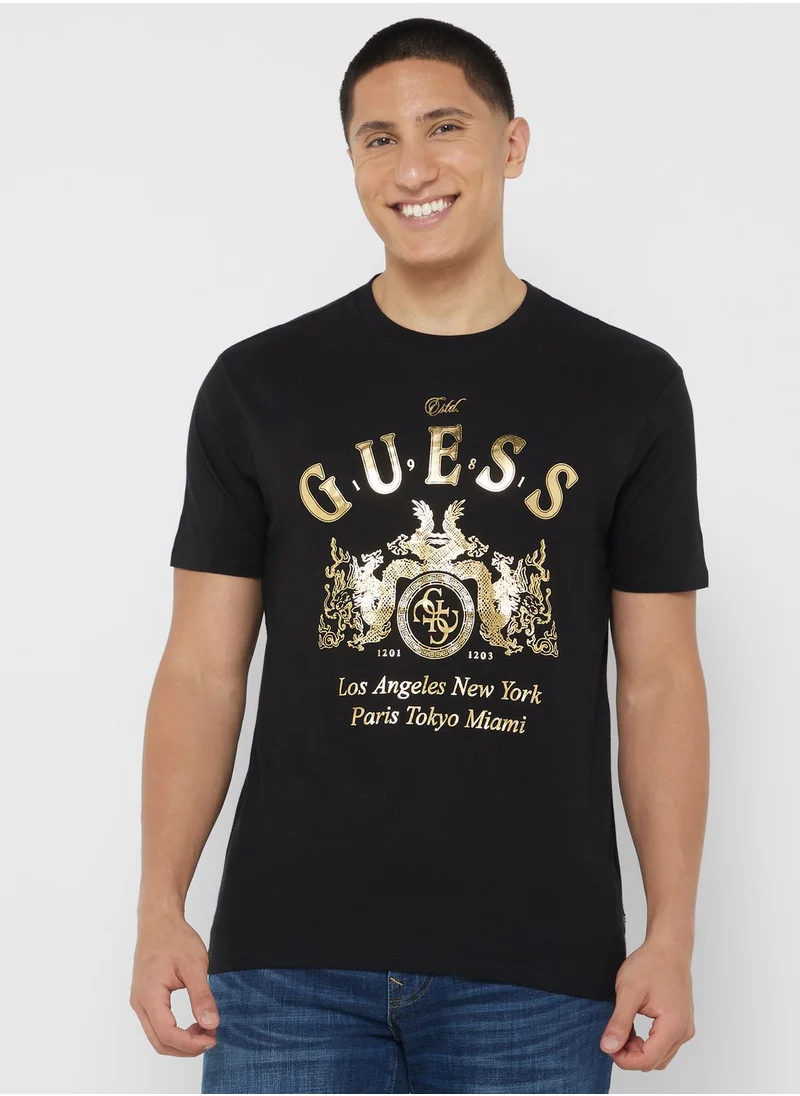 GUESS Logo Printed Crew Neck T-Shirt